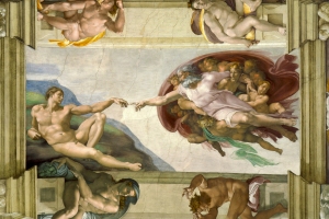Creación de Adán by Michelangelo di Lodovico Buonarroti Simoni